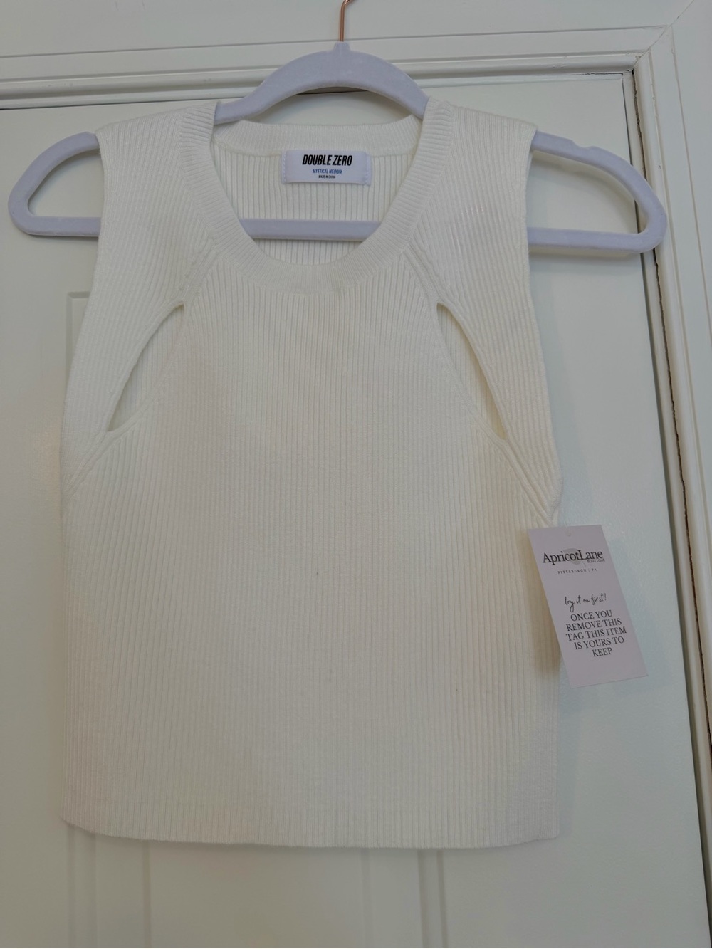 Double Zero Ivory Ribbed Cutout Tank